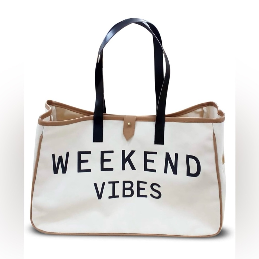 Stylish Weekend Vibes Tote Bag - Black and Cream
